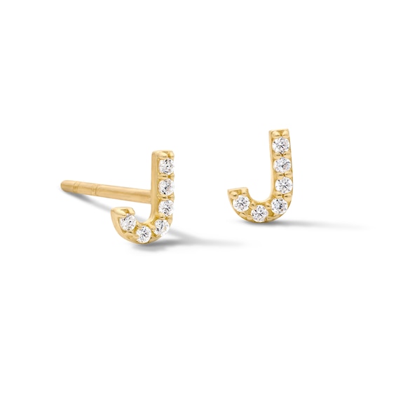 10K Solid Gold CZ Initial “J” Studs