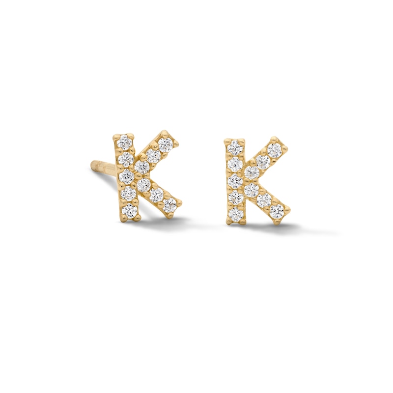 10K Solid Gold CZ Initial “K” Studs