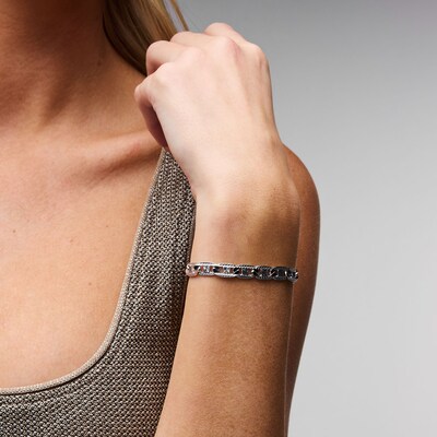 Solid Sterling Silver Diamond-Cut Valentino Chain Bracelet - 8"