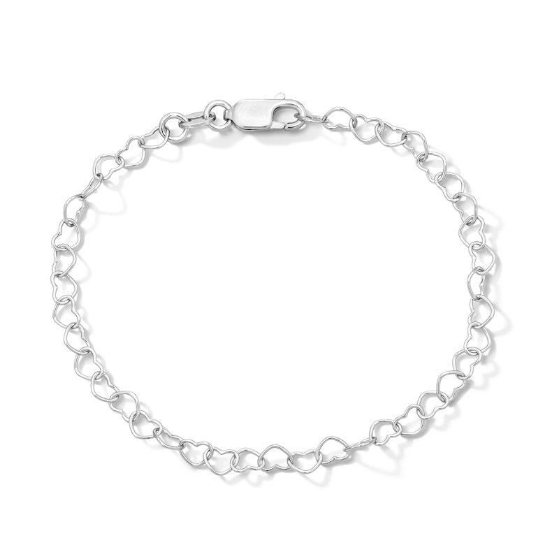 Main Image 1 of Solid Sterling Silver Rolo Heart Bracelet - 7"