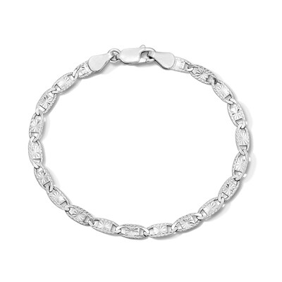 Solid Sterling Silver Diamond-Cut Valentino Chain Bracelet - 7"