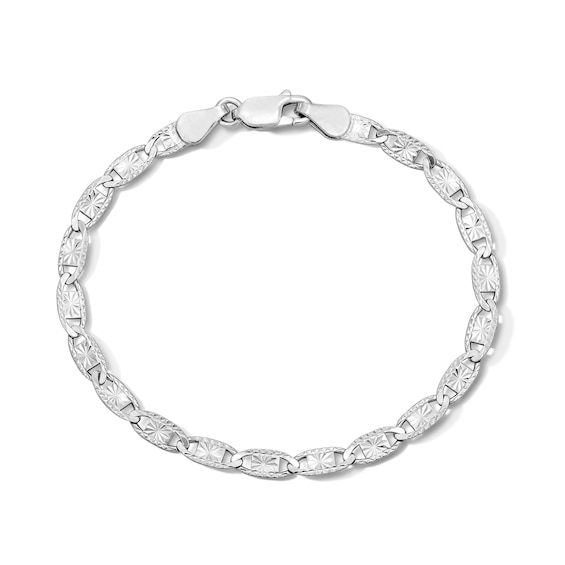 Solid Sterling Silver Diamond-Cut Valentino Chain Bracelet - 7"