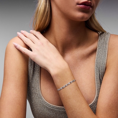 Solid Sterling Silver Diamond-Cut Valentino Chain Bracelet - 7"