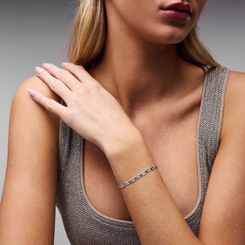 Main Image 2 of Solid Sterling Silver Diamond-Cut Valentino Chain Bracelet - 7"