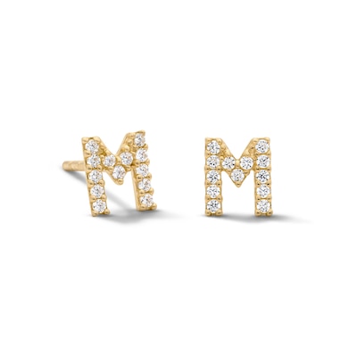10K Solid Gold CZ Initial “M” Studs