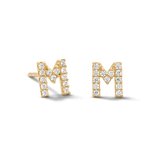 10K Solid Gold CZ Initial “M” Studs
