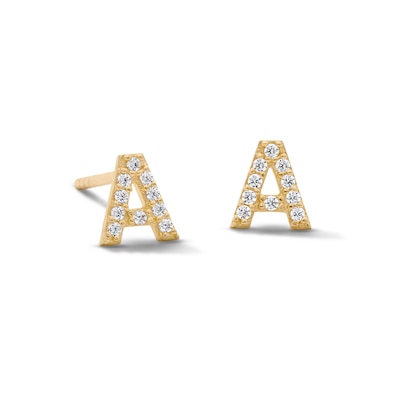 10K Solid Gold CZ Initial “A” Studs