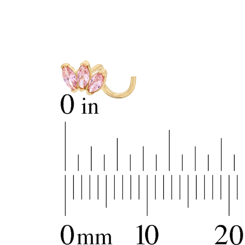 Main Image 2 of 14K Semi-Solid Gold CZ Pink Screw Nose Stud - 22G 1/2"