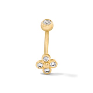 10K Solid Gold CZ Clover Curved Barbell Ring - 16G 3/8"