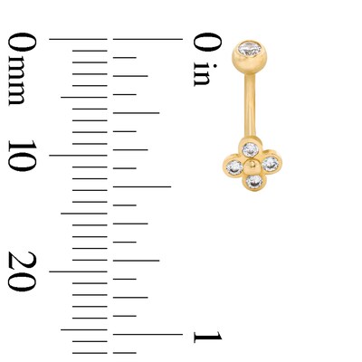 10K Solid Gold CZ Clover Curved Barbell Ring - 16G 3/8"