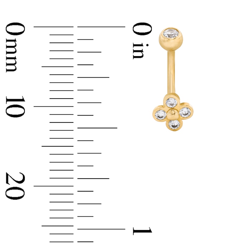Main Image 2 of 10K Solid Gold CZ Clover Curved Barbell Ring - 16G 3/8"