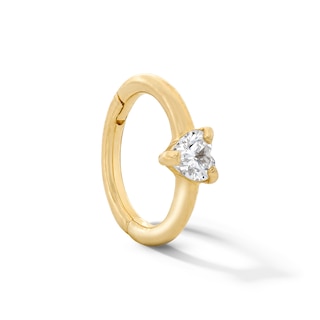 10K Solid Gold Heart CZ Clicker Hoop - 18G 5/16"
