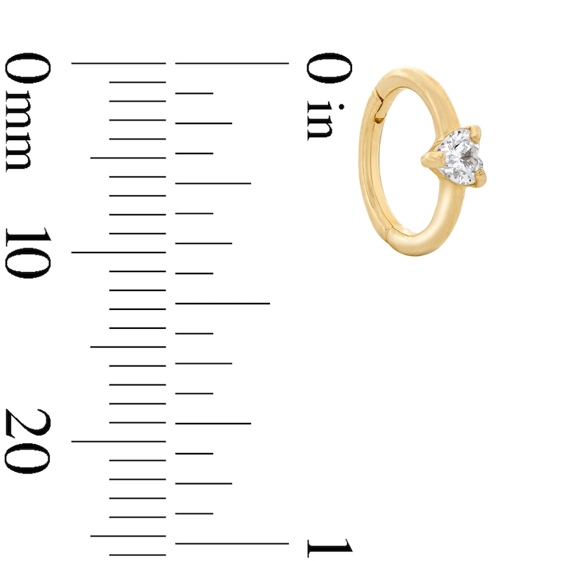 Main Image 2 of 10K Solid Gold Heart CZ Clicker Hoop - 18G 5/16"