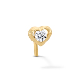 14K Solid Gold CZ Heart Nose Stud - 22G 1/4"