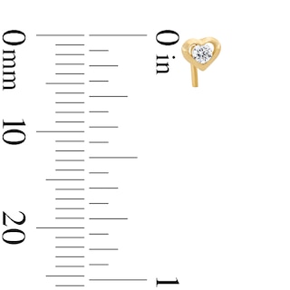 14K Solid Gold CZ Heart Nose Stud - 22G 1/4"