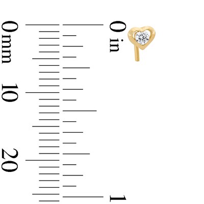 14K Solid Gold CZ Heart Nose Stud - 22G 1/4"