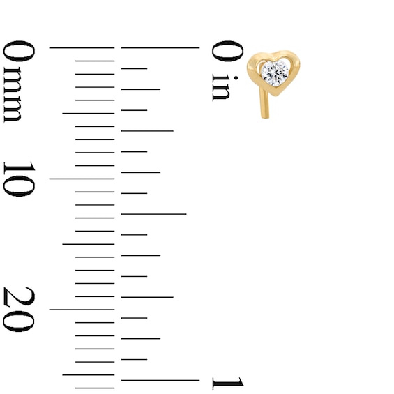 14K Solid Gold CZ Heart Nose Stud - 22G 1/4"