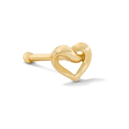 14K Solid Gold Twist Heart Nose Stud - 22G 1/4"
