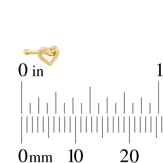 14K Solid Gold Twist Heart Nose Stud - 22G 1/4"