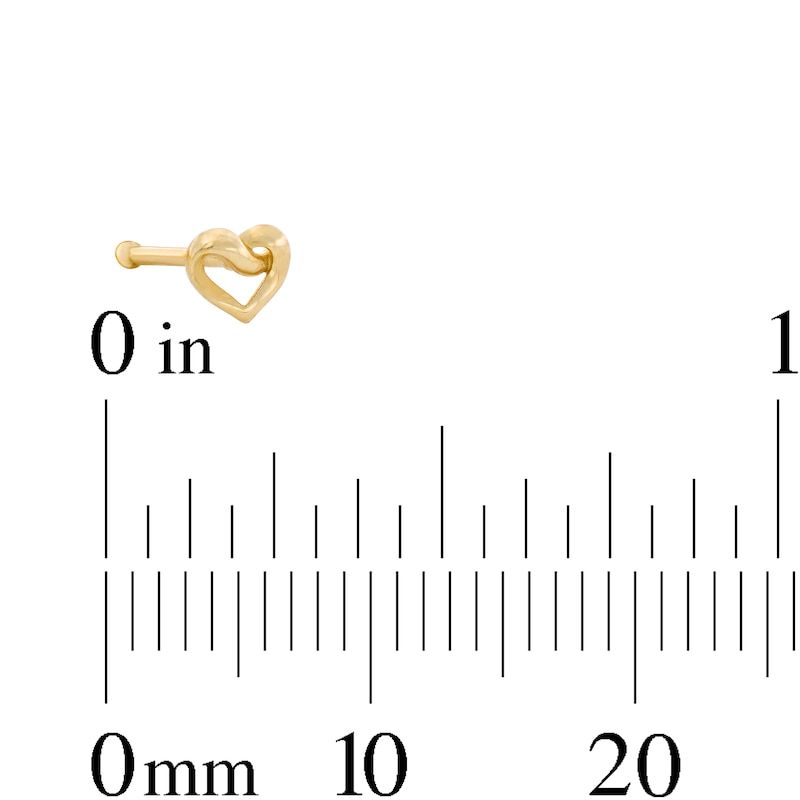 Main Image 2 of 14K Solid Gold Twist Heart Nose Stud - 22G 1/4"