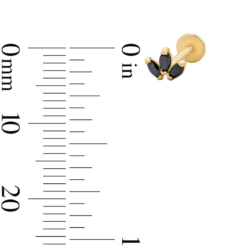 Main Image 2 of 14K Solid Gold Black CZ Marquise Trio Cartilage Stud - 18G 5/16"