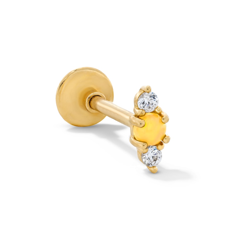 Main Image 1 of 14K Gold Lab-Created Opal and CZ Cartilage Stud - 18G 5/16"