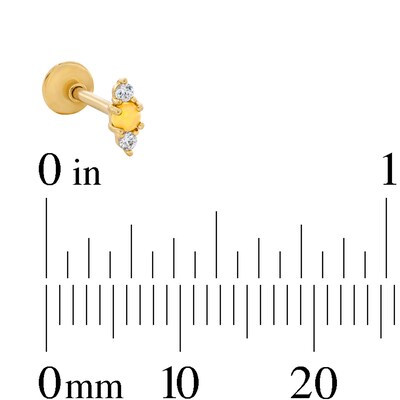 14K Gold Lab-Created Opal and CZ Cartilage Stud - 18G 5/16"
