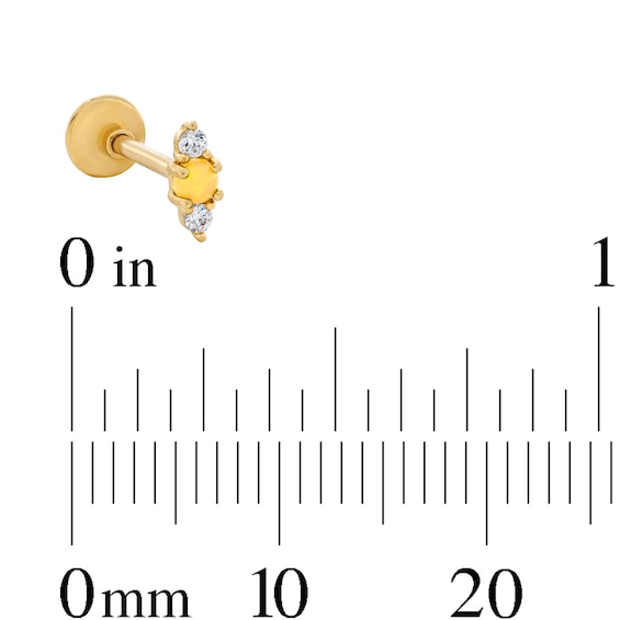 14K Gold Lab-Created Opal and CZ Cartilage Stud - 18G 5/16"