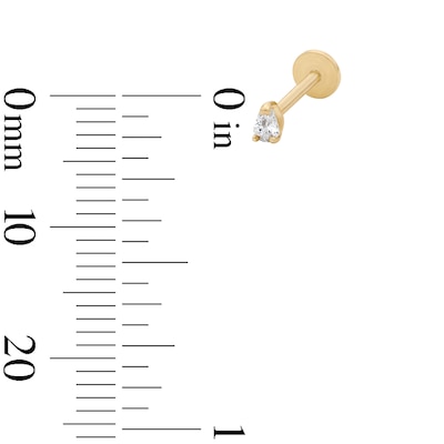 14K Solid Gold Pear CZ Cartilage Stud - 18G 5/16”