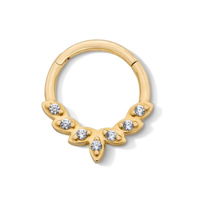 10K Solid Gold CZ Fanned Clicker Hoop - 16G 5/16"