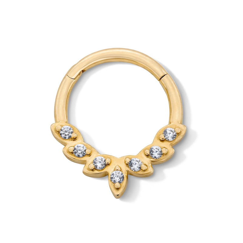 10K Solid Gold CZ Fanned Clicker Hoop - 16G 5/16"