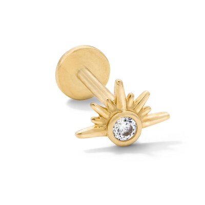 14K Solid Gold CZ Sunburst Cartilage Stud - 18G 5/16”