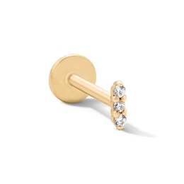 14K Solid Gold CZ Bar Cartilage Stud - 18G 5/16"