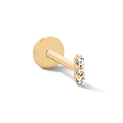 14K Solid Gold CZ Bar Cartilage Stud - 18G 5/16"