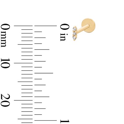 14K Solid Gold CZ Bar Cartilage Stud - 18G 5/16"