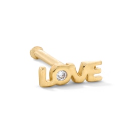 14K Solid Gold CZ “LOVE” Nose Stud - 22G 1/4"