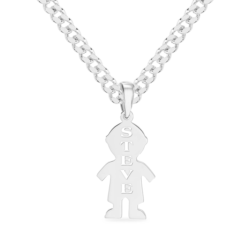 Main Image 1 of Sterling Silver Boy Silhouette Name Curb Chain Pendant - 18”
