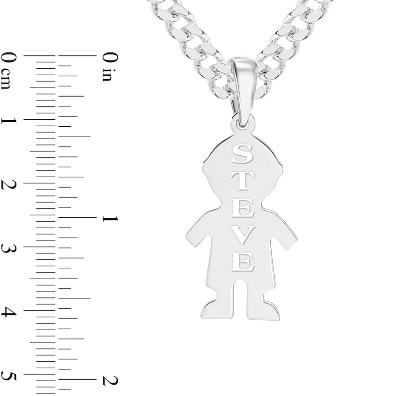 Main Image 2 of Sterling Silver Boy Silhouette Name Curb Chain Pendant - 18”