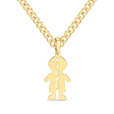 14K Gold Plated Boy Silhouette Name Curb Chain Pendant - 18”