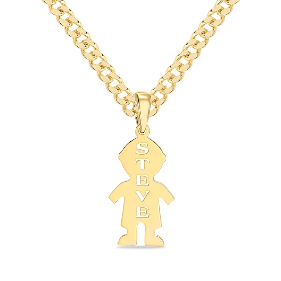 14K Gold Plated Boy Silhouette Name Curb Chain Pendant - 18”