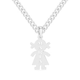 Sterling Silver Girl Silhouette Name Curb Chain Pendant - 18”