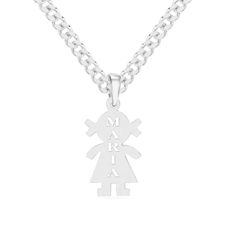 Sterling Silver Girl Silhouette Name Curb Chain Pendant - 18”