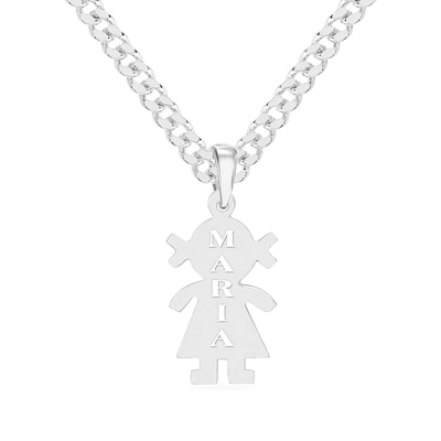 Sterling Silver Girl Silhouette Name Curb Chain Pendant - 18”