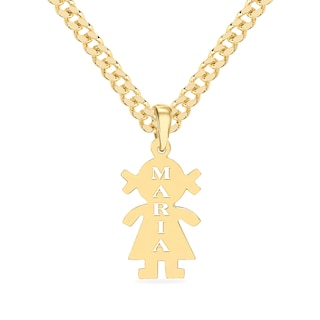 14K Gold Plated Girl Silhouette Name Curb Chain Pendant - 18”