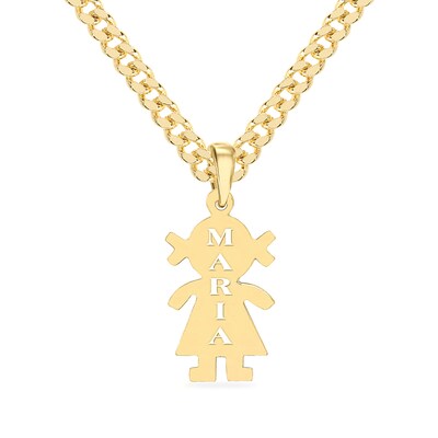 14K Gold Plated Girl Silhouette Name Curb Chain Pendant - 18”