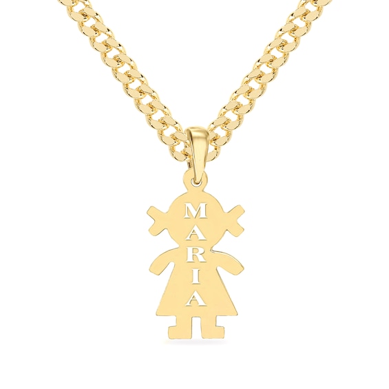 14K Gold Plated Girl Silhouette Name Curb Chain Pendant - 18”