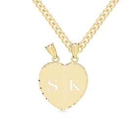 14K Gold Plated Breakable Heart Initials Curb Chain Pendant - 18”