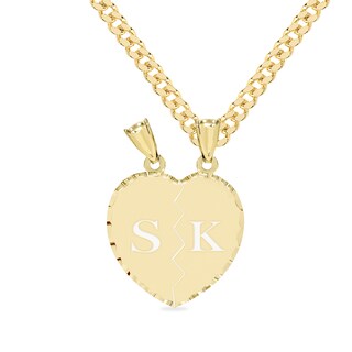 14K Gold Plated Breakable Heart Initials Curb Chain Pendant - 18”