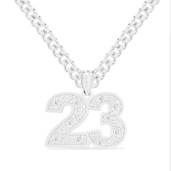 Sterling Silver 1/20 CT. T.W. Diamond Number Curb Chain Necklace - 18" + 2"