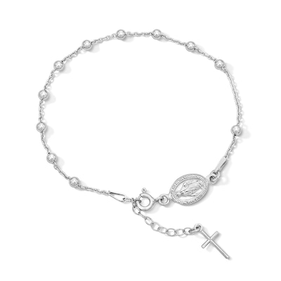 Solid Sterling Silver Rosary Bead Chain Bracelet - 7.5"